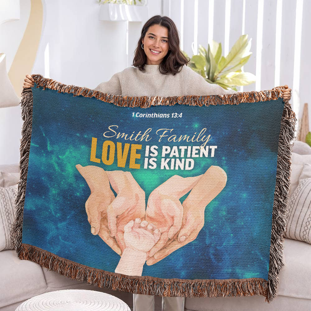 Personalized Woven Blanket "Love is patient..(1 Corinthians 13:4)"