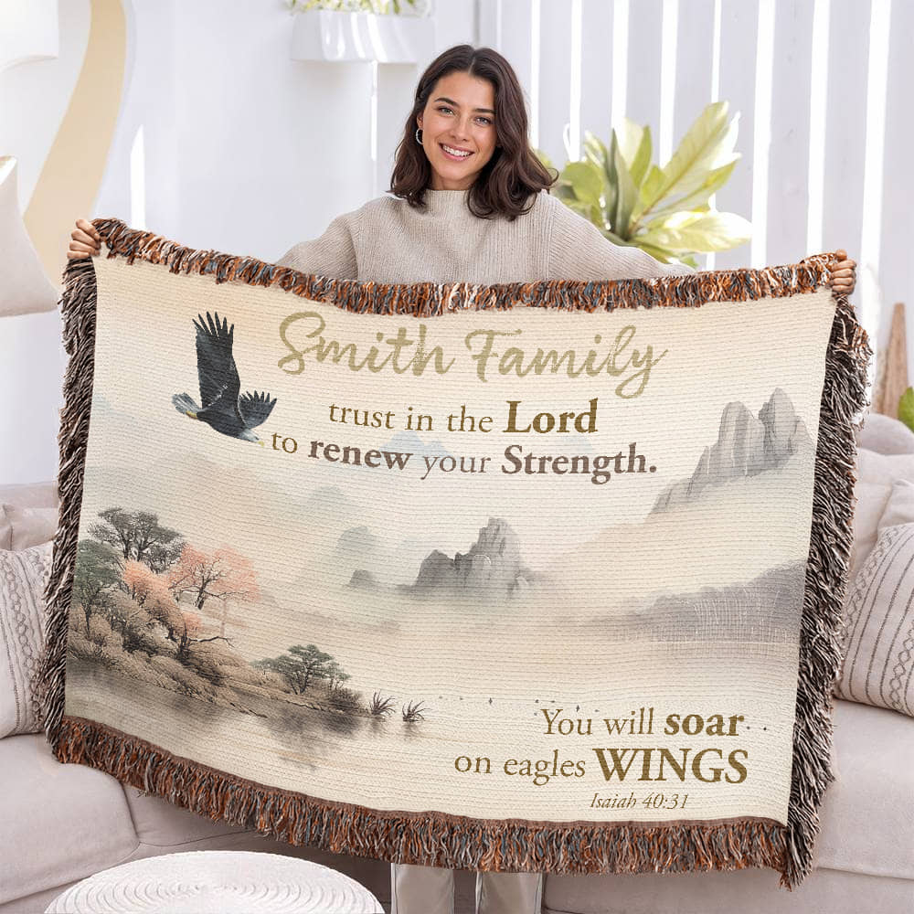 Personalized Woven Blanket "trust in the Lord to renew your Strength (Isaiah 40:31)"