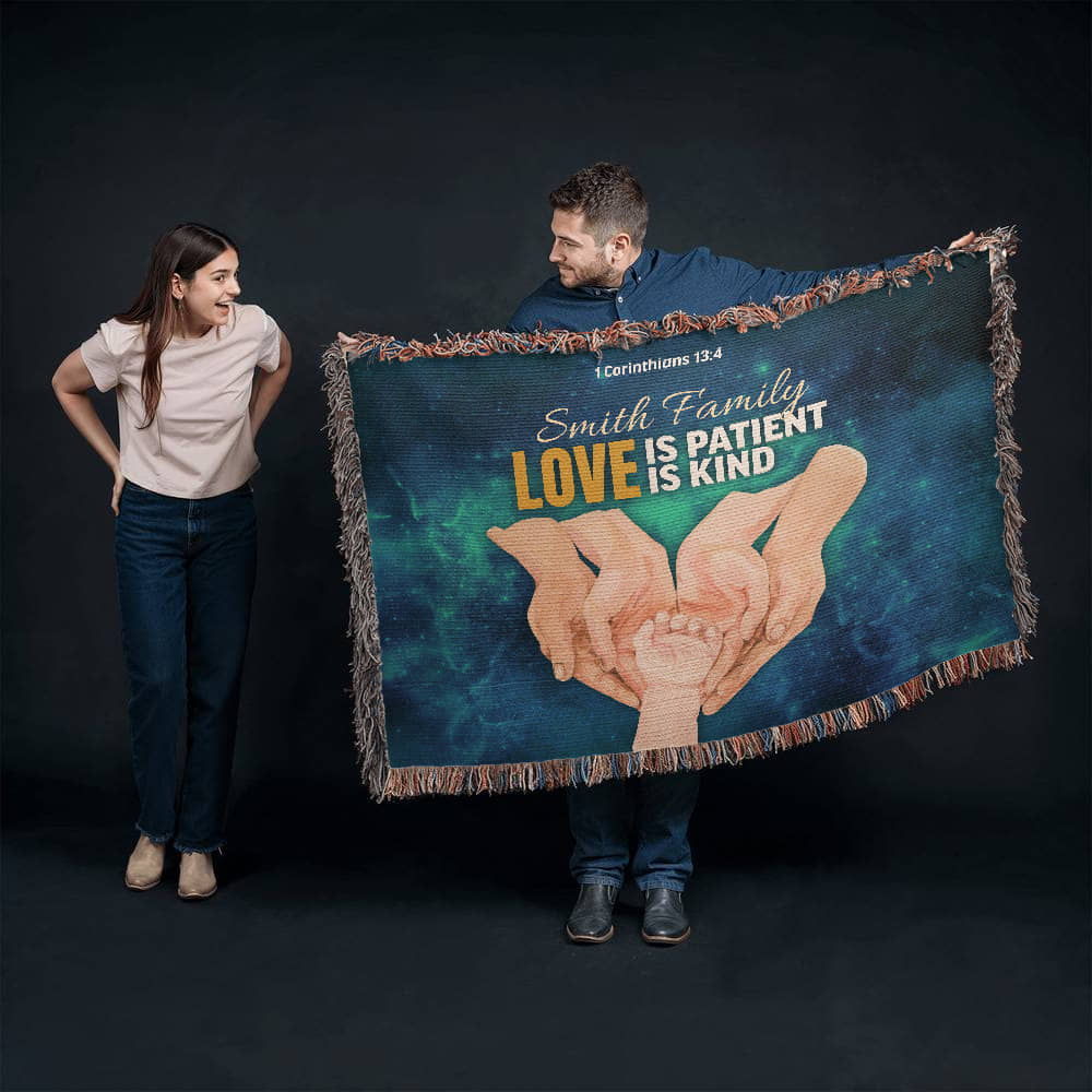 Personalized Woven Blanket "Love is patient..(1 Corinthians 13:4)"