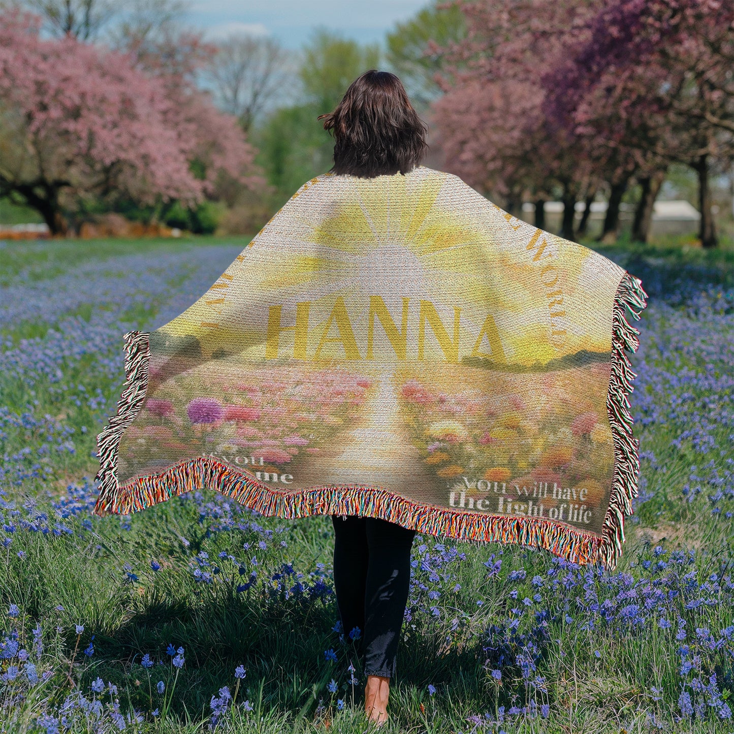 Personalized Woven Blanket "I am the light of the world..(John 8: 12)"
