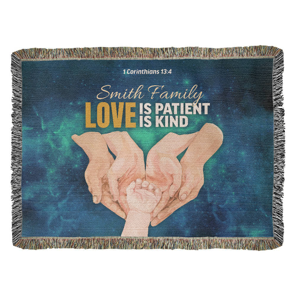 Personalized Woven Blanket "Love is patient..(1 Corinthians 13:4)"