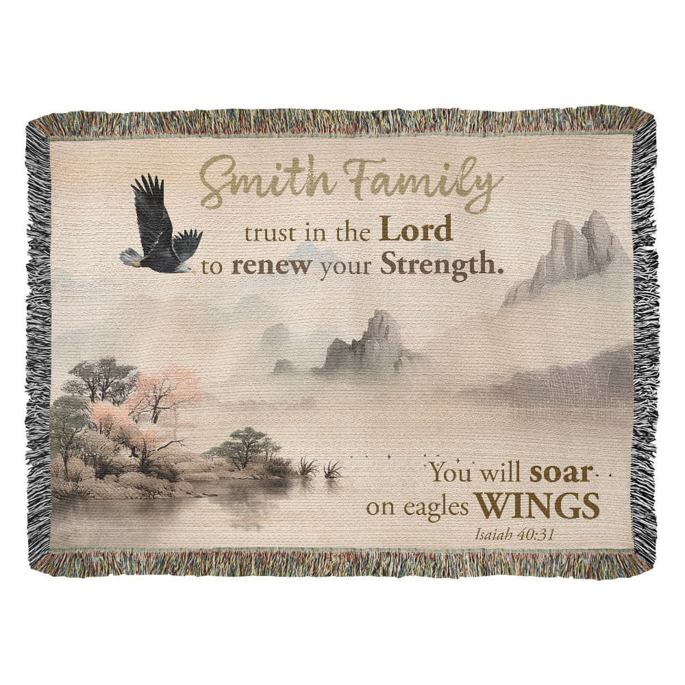 Personalized Woven Blanket "trust in the Lord to renew your Strength (Isaiah 40:31)"