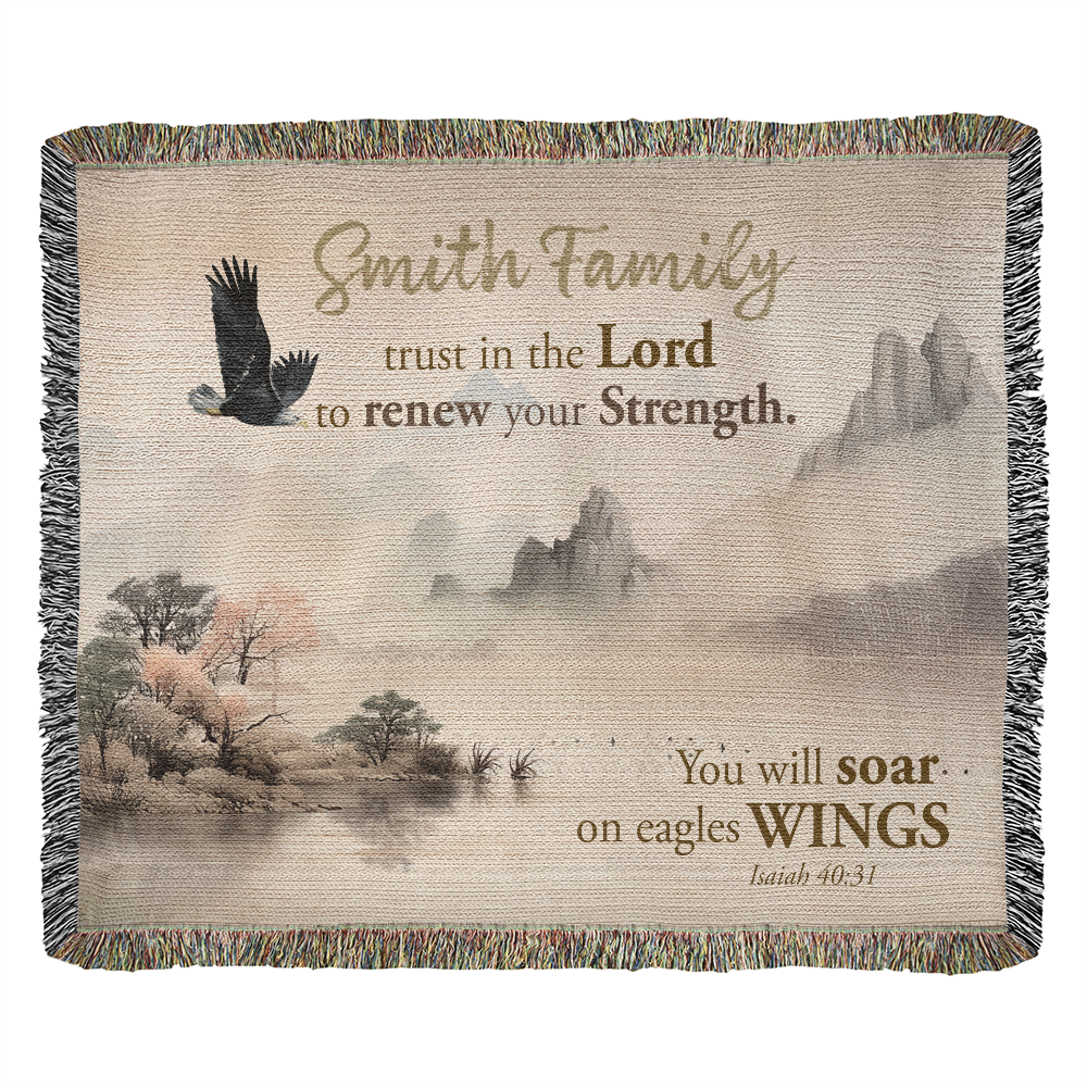Personalized Woven Blanket "trust in the Lord to renew your Strength (Isaiah 40:31)"