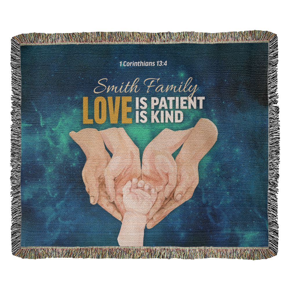 Personalized Woven Blanket "Love is patient..(1 Corinthians 13:4)"