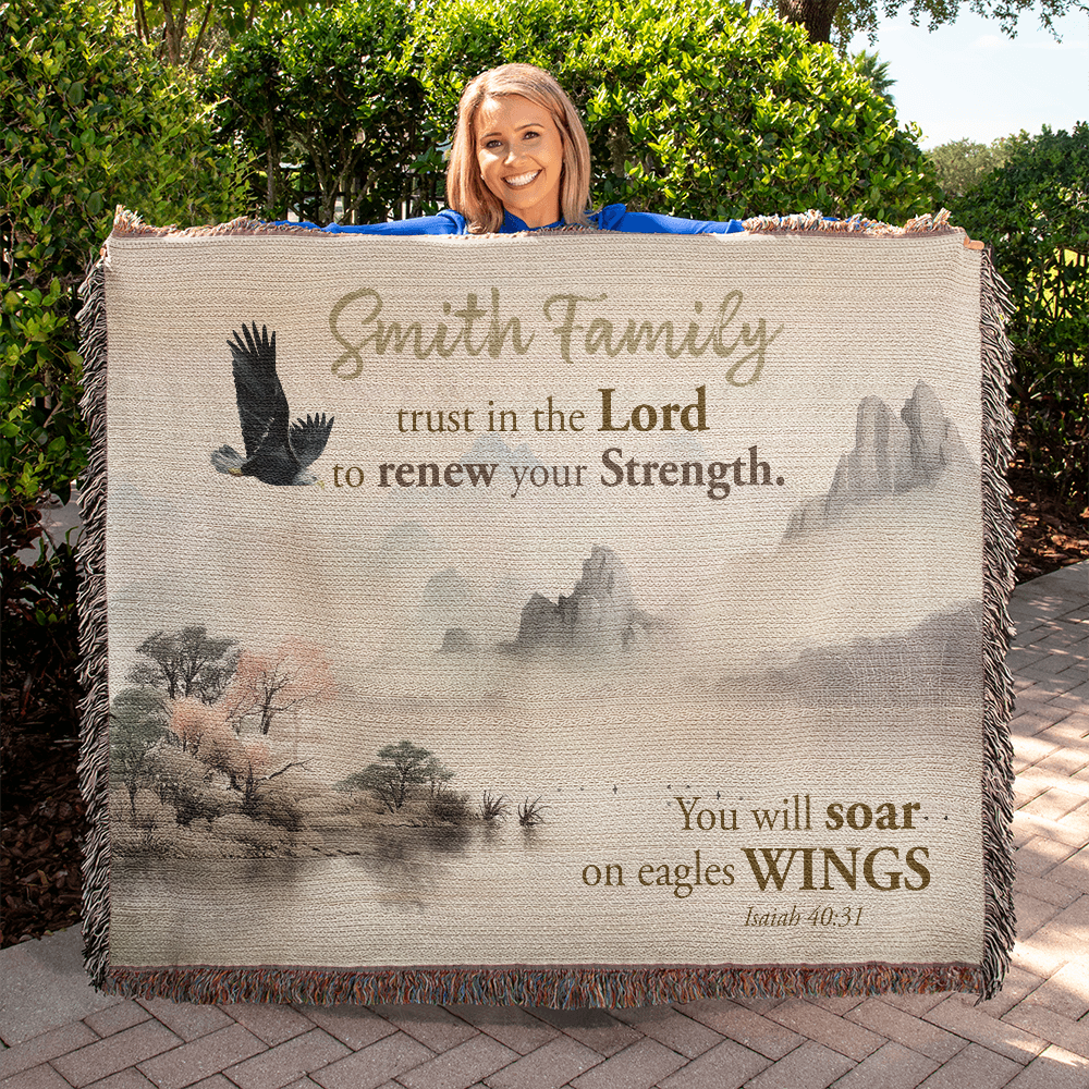 Personalized Woven Blanket "trust in the Lord to renew your Strength (Isaiah 40:31)"