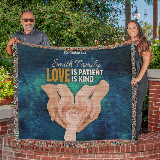 Personalized Woven Blanket "Love is patient..(1 Corinthians 13:4)"