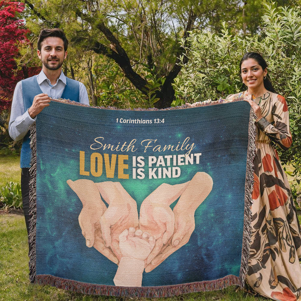 Personalized Woven Blanket "Love is patient..(1 Corinthians 13:4)"