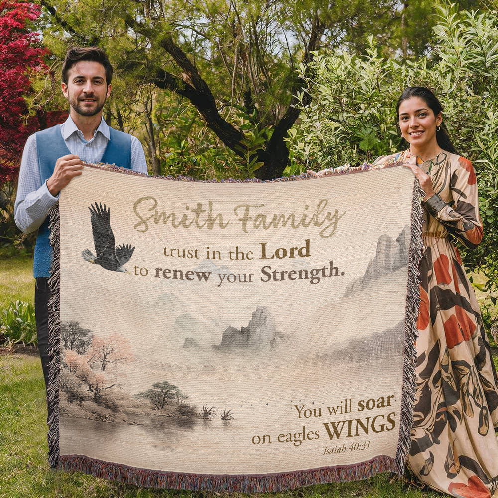 Personalized Woven Blanket "trust in the Lord to renew your Strength (Isaiah 40:31)"