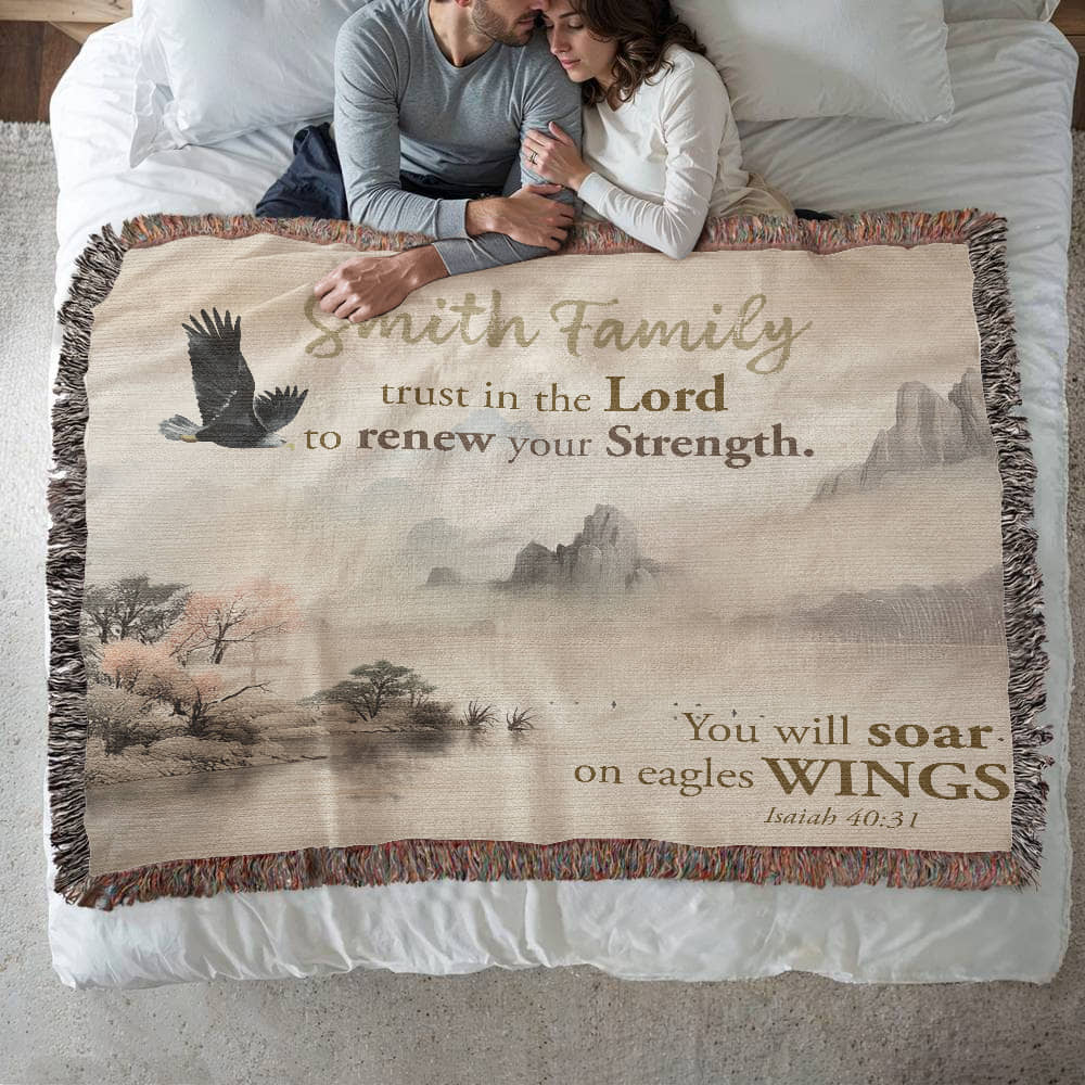 Personalized Woven Blanket "trust in the Lord to renew your Strength (Isaiah 40:31)"