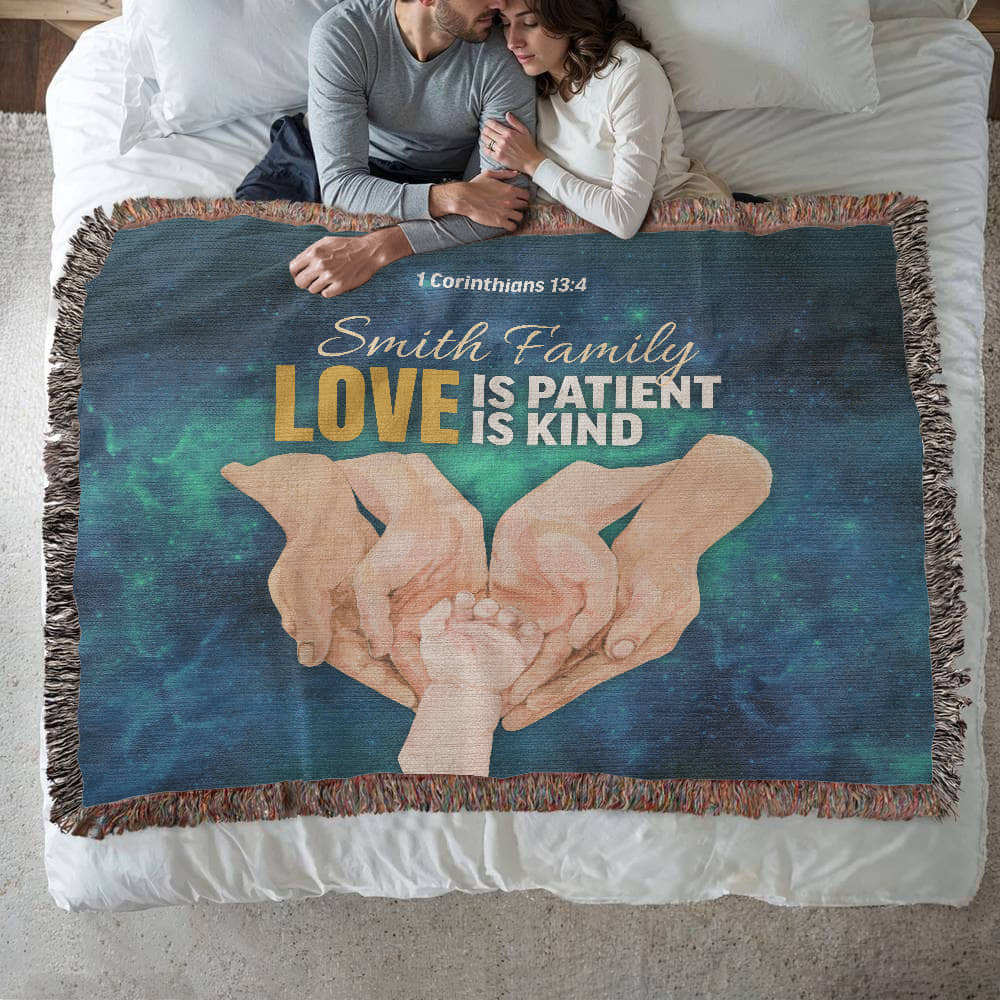 Personalized Woven Blanket "Love is patient..(1 Corinthians 13:4)"