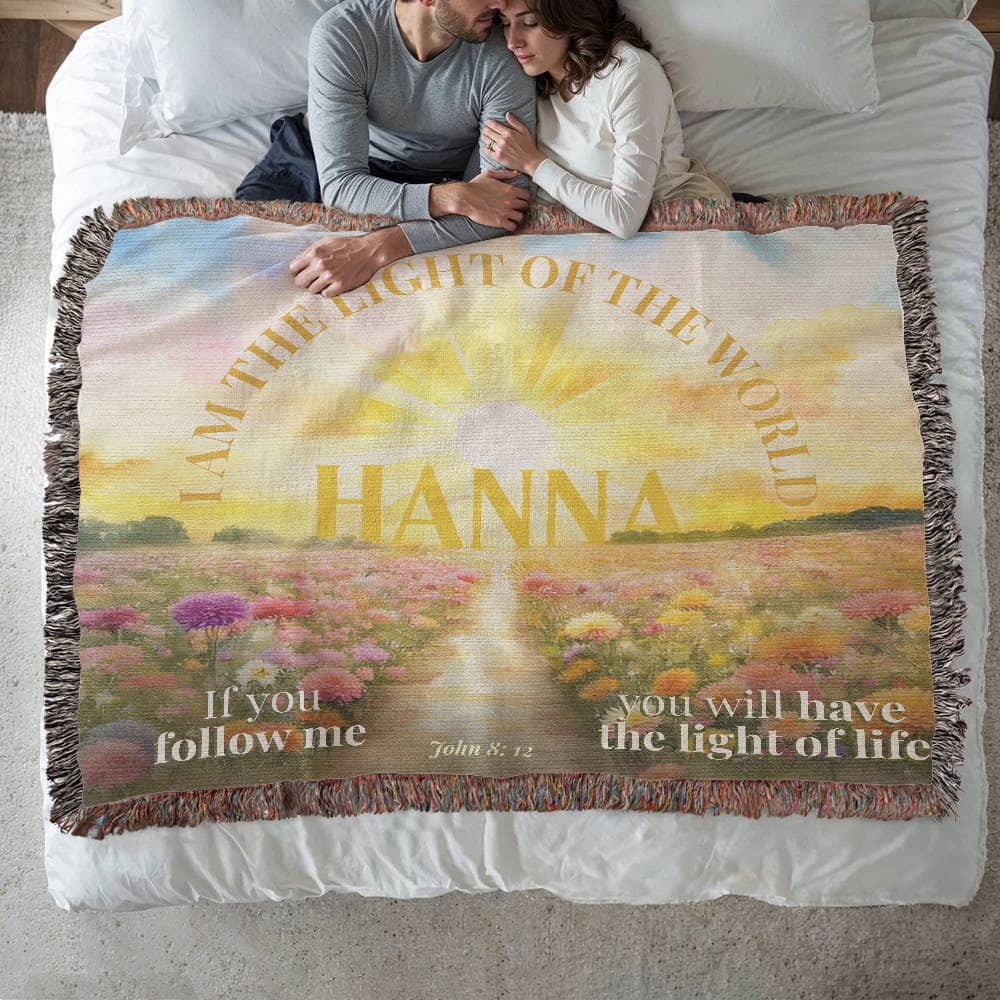 Personalized Woven Blanket "I am the light of the world..(John 8: 12)"