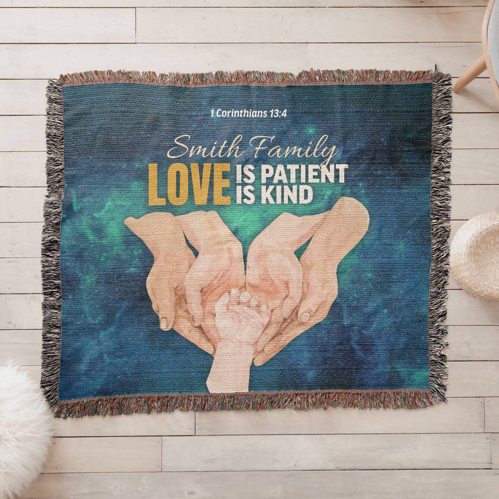Personalized Woven Blanket "Love is patient..(1 Corinthians 13:4)"