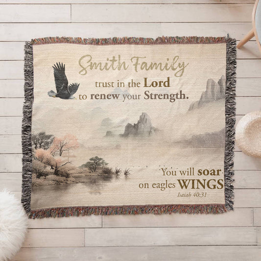 Personalized Woven Blanket "trust in the Lord to renew your Strength (Isaiah 40:31)"