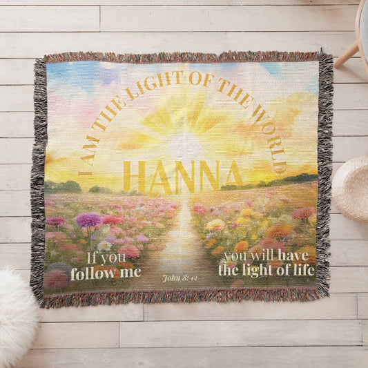 Personalized Woven Blanket "I am the light of the world..(John 8: 12)"