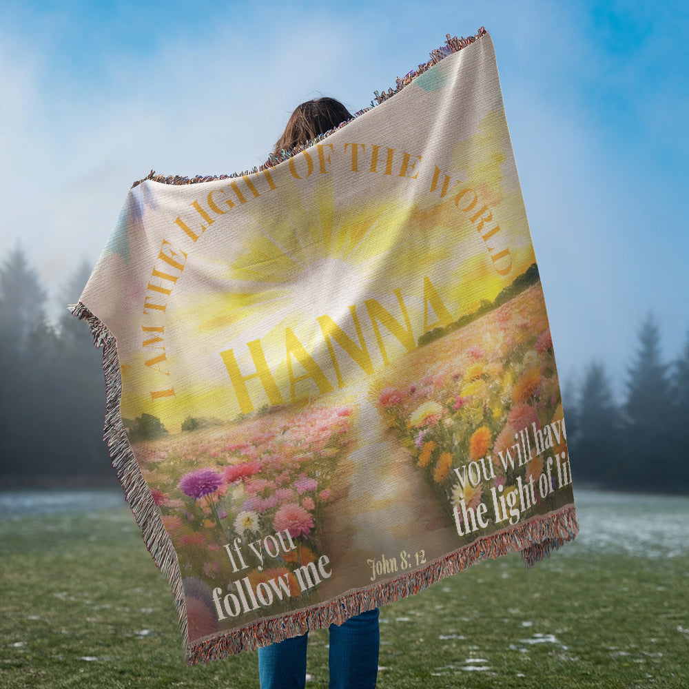 Personalized Woven Blanket "I am the light of the world..(John 8: 12)"