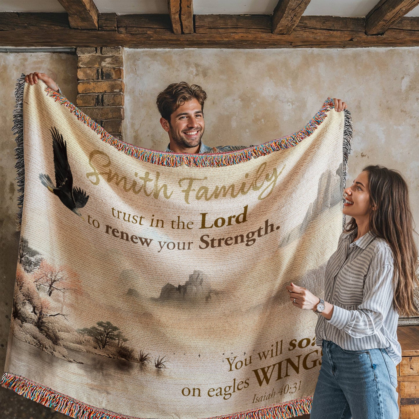 Personalized Woven Blanket "trust in the Lord to renew your Strength (Isaiah 40:31)"