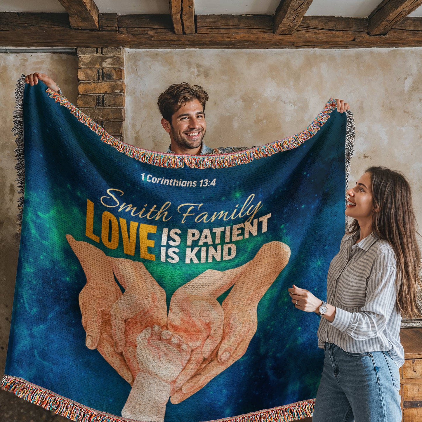 Personalized Woven Blanket "Love is patient..(1 Corinthians 13:4)"