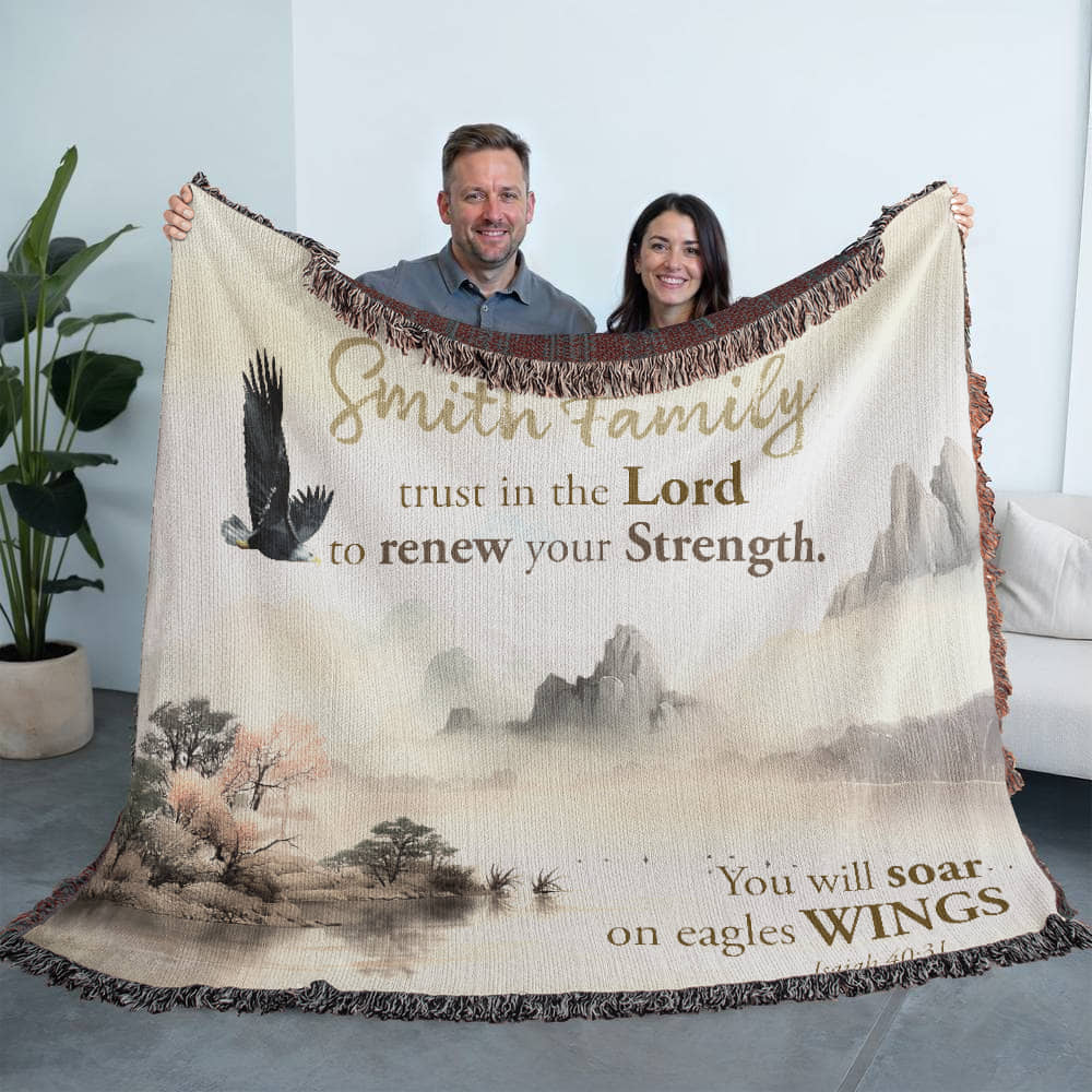 Personalized Woven Blanket "trust in the Lord to renew your Strength (Isaiah 40:31)"