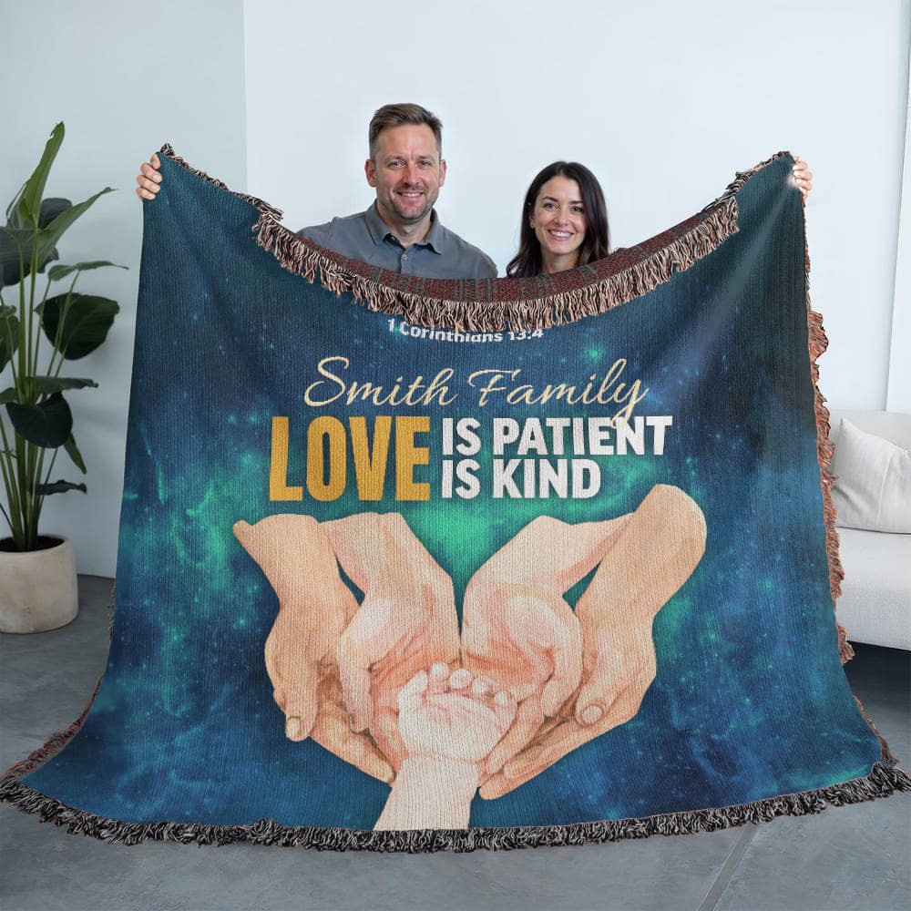 Personalized Woven Blanket "Love is patient..(1 Corinthians 13:4)"