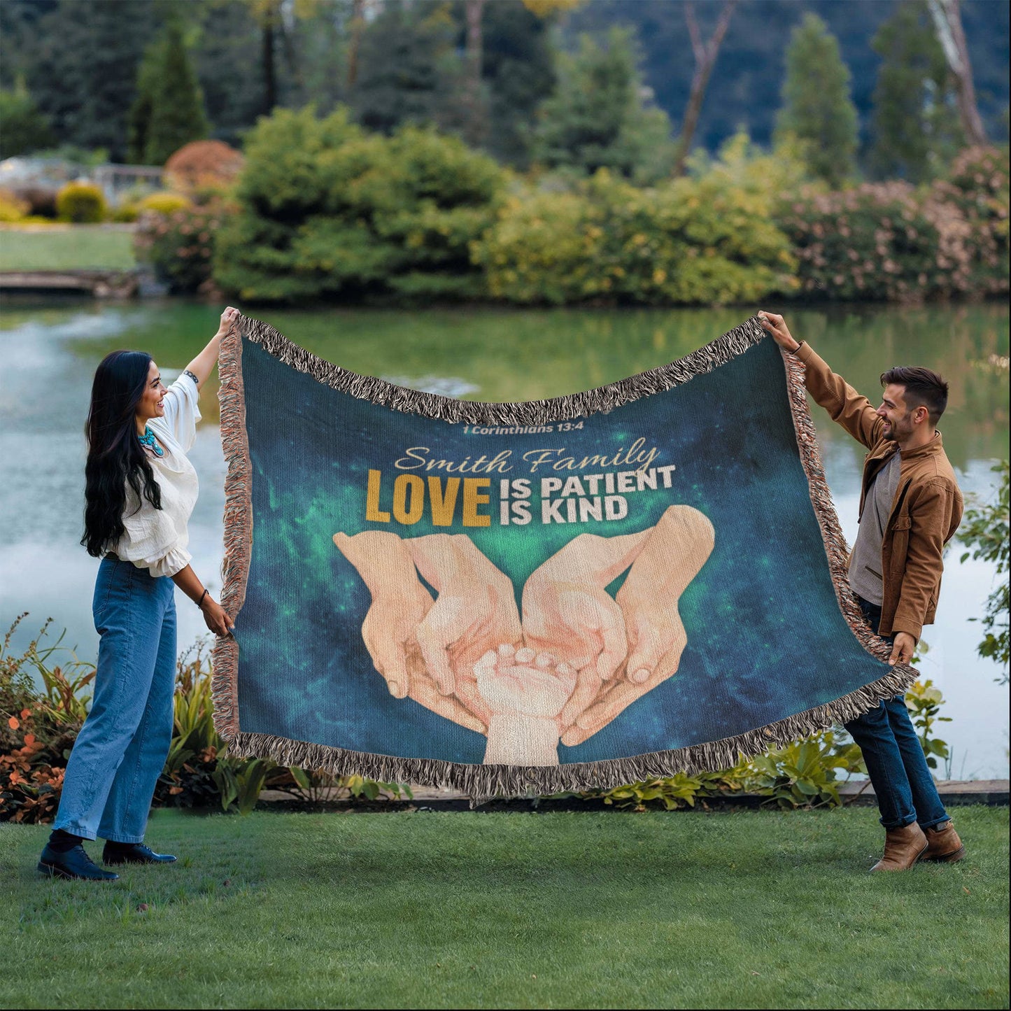 Personalized Woven Blanket "Love is patient..(1 Corinthians 13:4)"