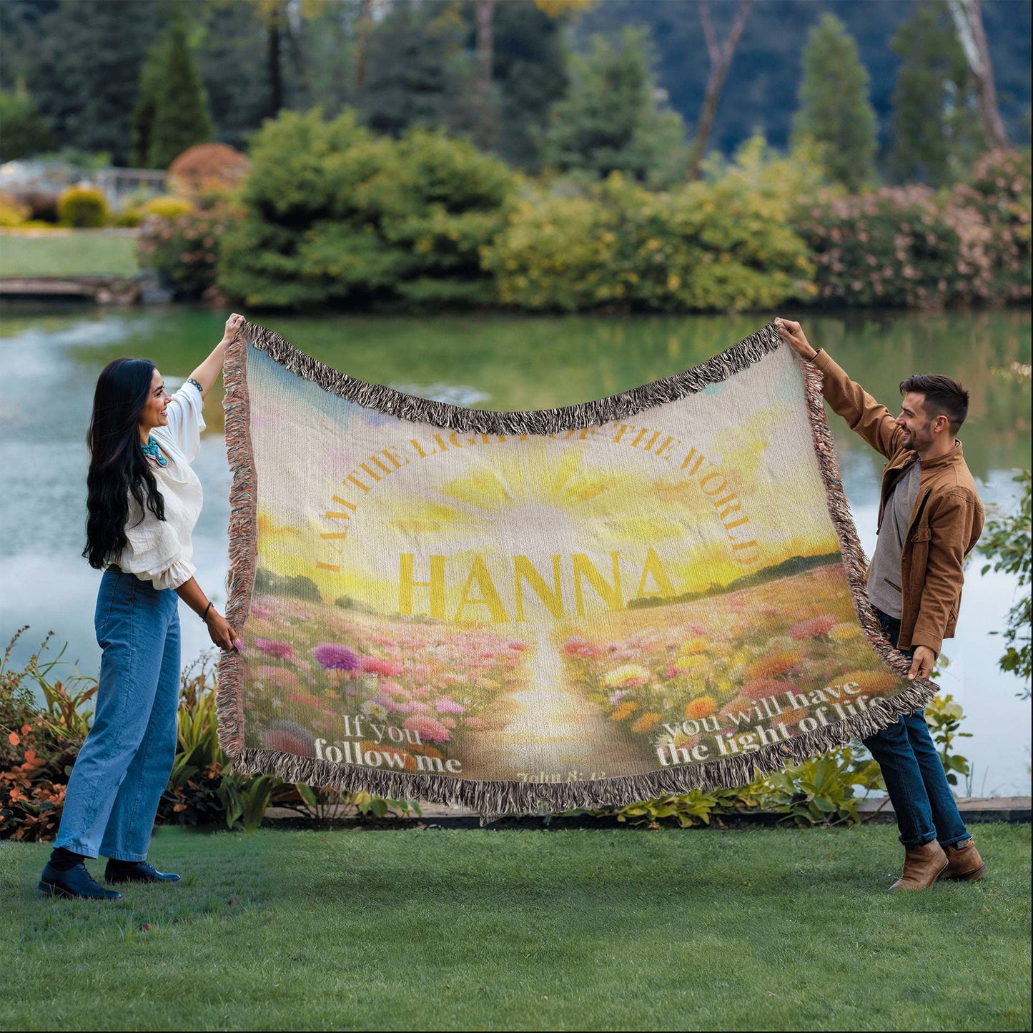 Personalized Woven Blanket "I am the light of the world..(John 8: 12)"