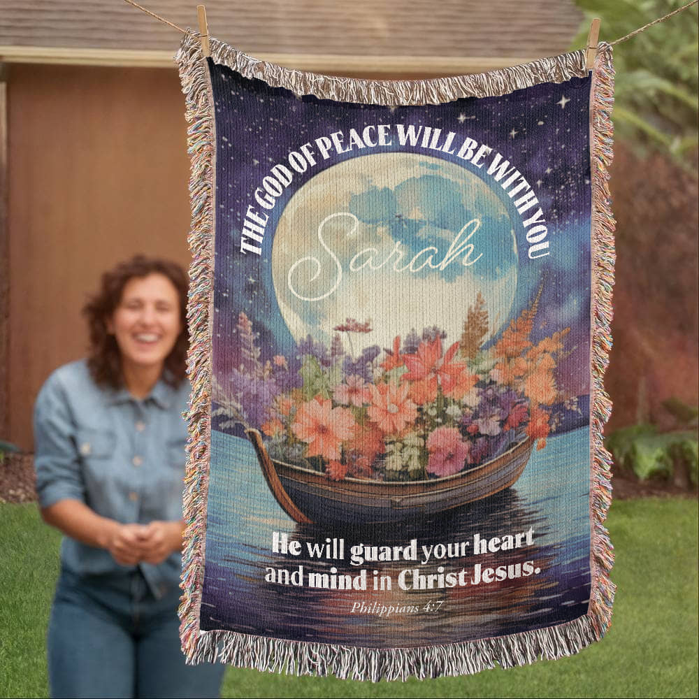 Personalized Woven Blanket "The God of peace will be with you.. (Philippians 4:7)"