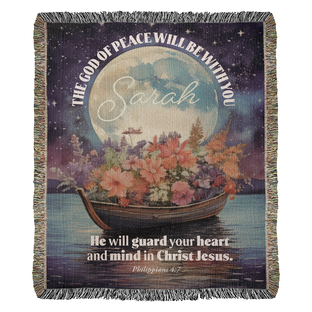 Personalized Woven Blanket "The God of peace will be with you.. (Philippians 4:7)"