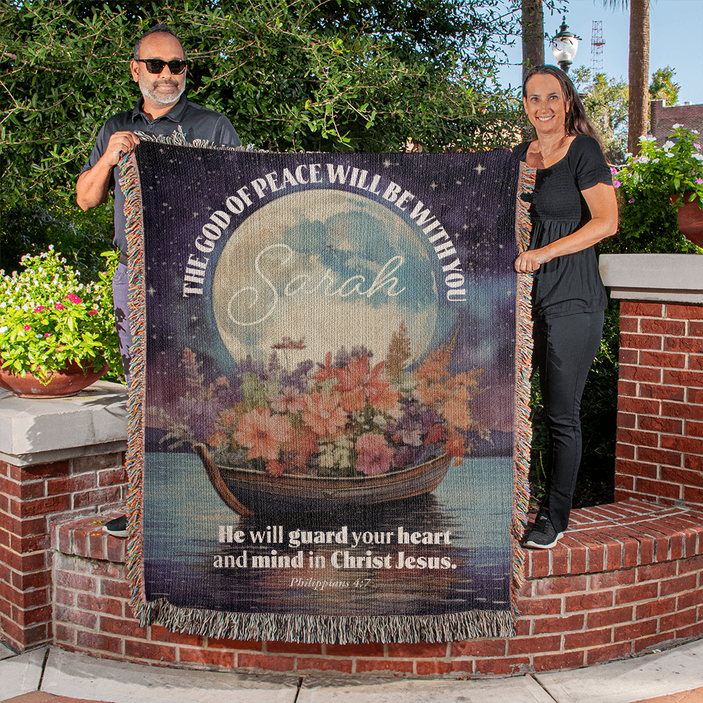 Personalized Woven Blanket "The God of peace will be with you.. (Philippians 4:7)"