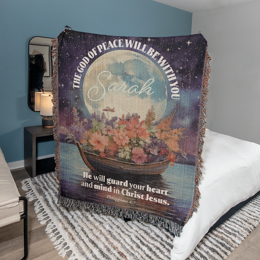 Personalized Woven Blanket "The God of peace will be with you.. (Philippians 4:7)"