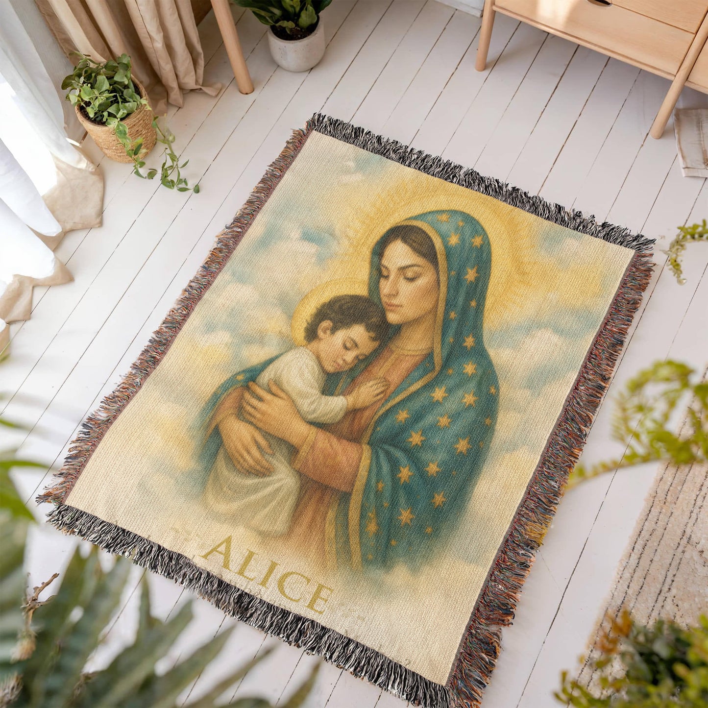 Personalized Woven Blanket "Am I not here, I who am your Mother?"