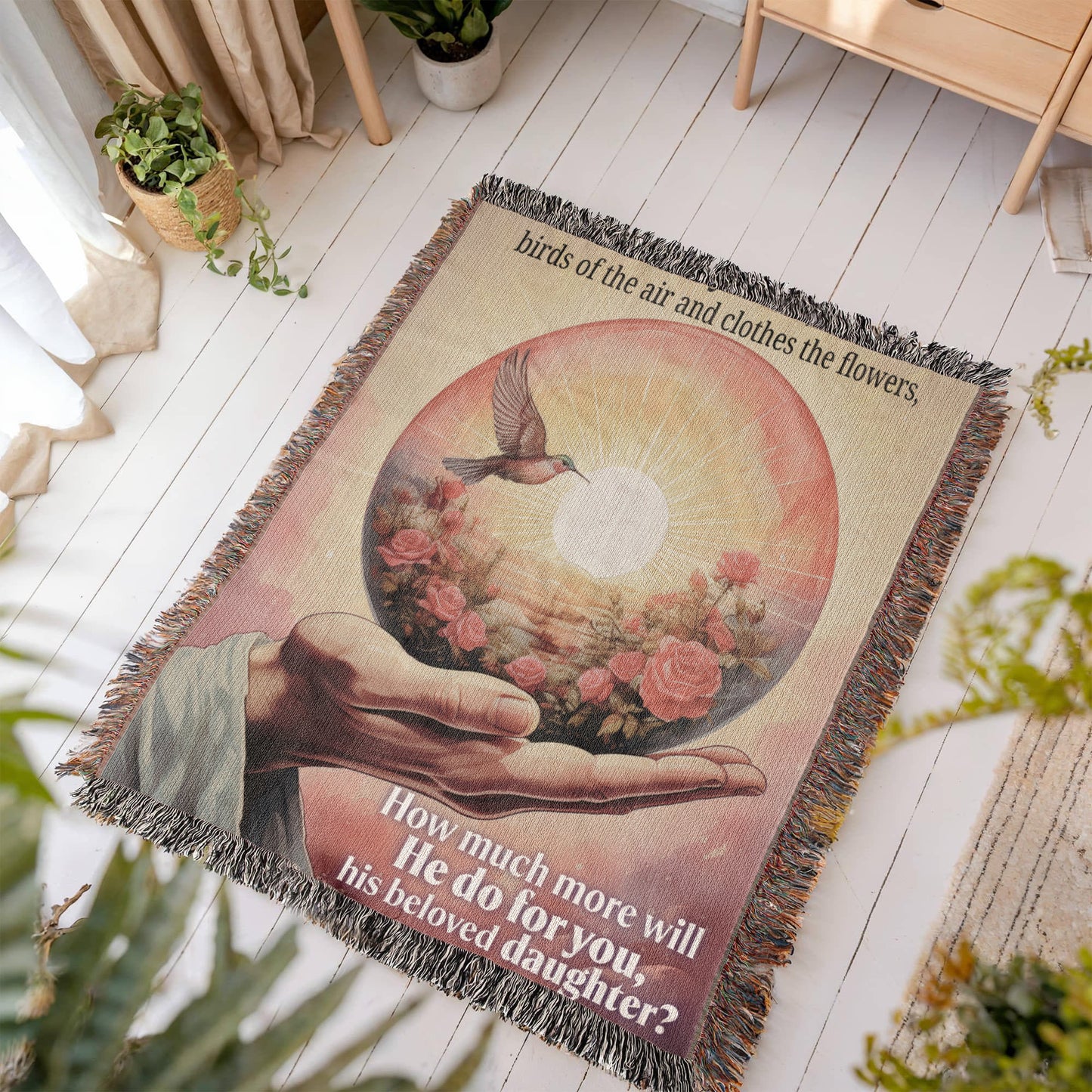 Woven Blanket "He do for you, his beloved daughter? (Matthew 6, 26-29)"