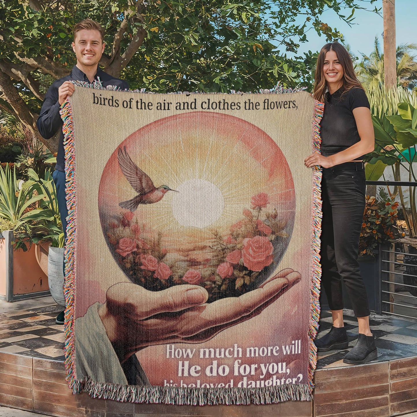 Woven Blanket "He do for you, his beloved daughter? (Matthew 6, 26-29)"