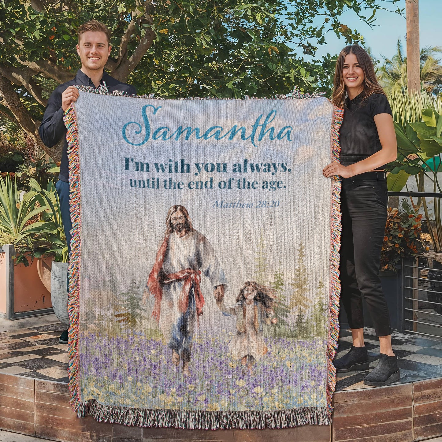 Personalized Woven Blanket "I'm with you always.. (Matthew 28:20)"