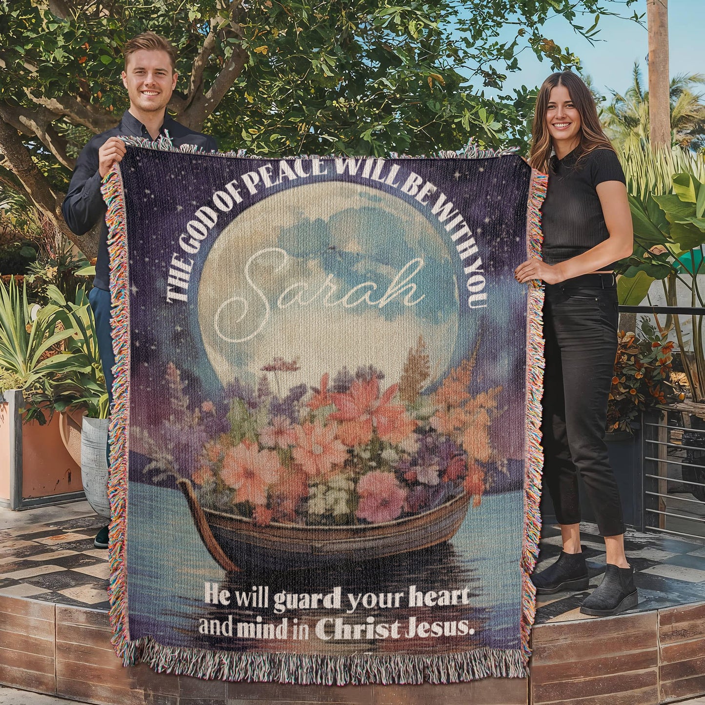 Personalized Woven Blanket "The God of peace will be with you.. (Philippians 4:7)"