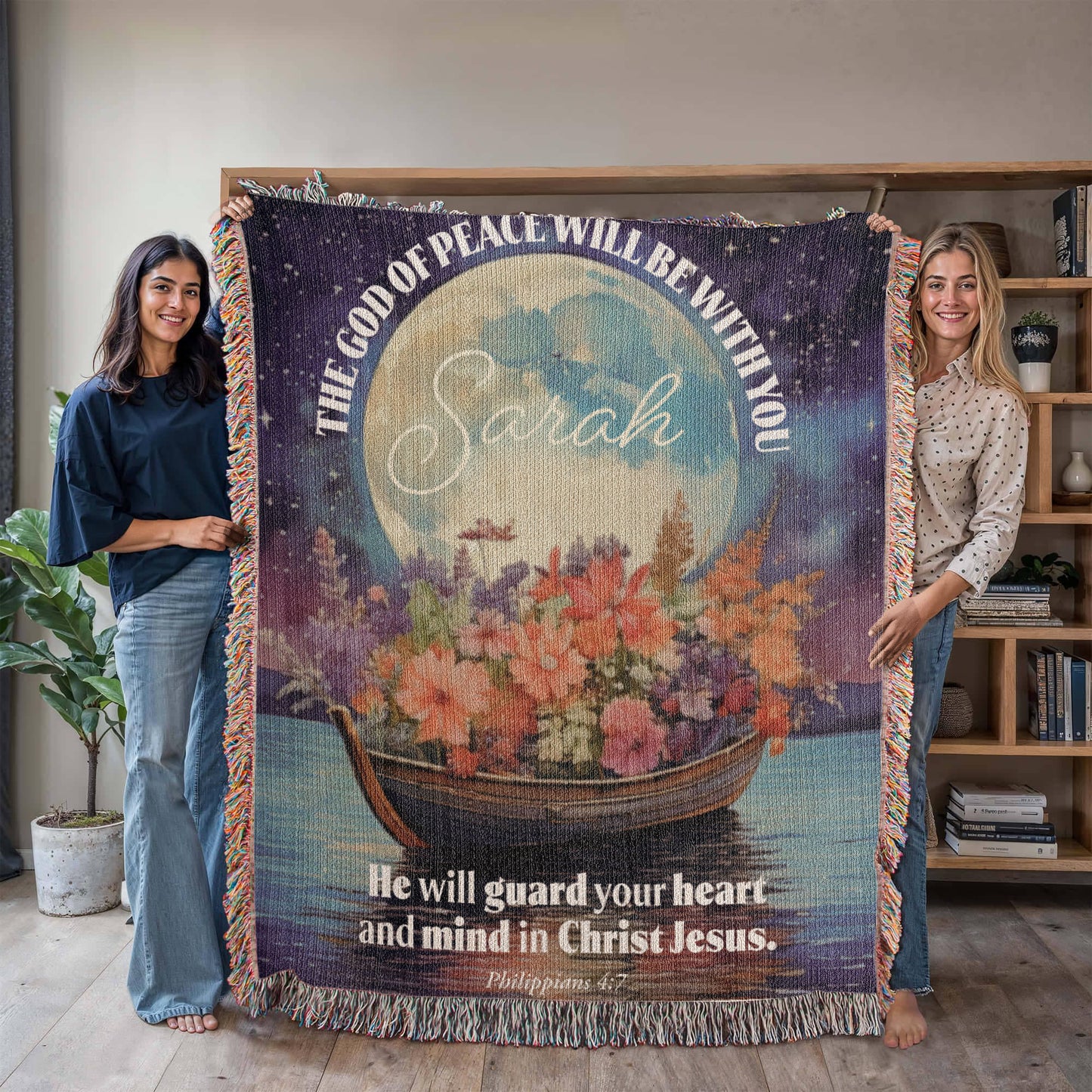 Personalized Woven Blanket "The God of peace will be with you.. (Philippians 4:7)"