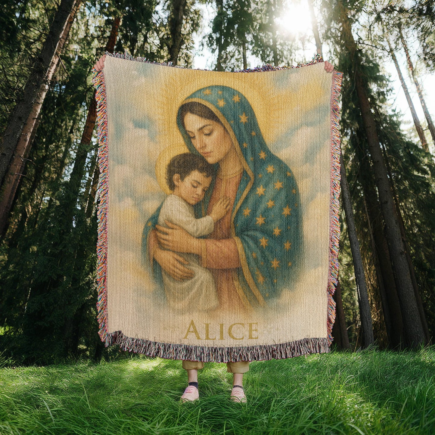 Personalized Woven Blanket "Am I not here, I who am your Mother?"