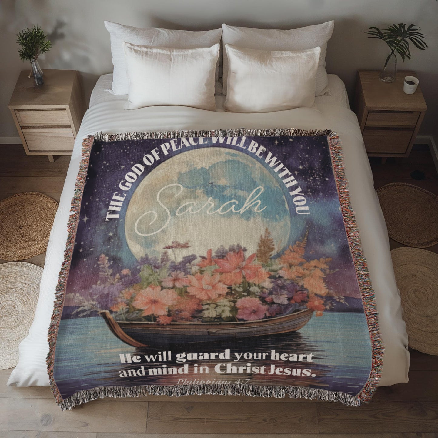 Personalized Woven Blanket "The God of peace will be with you.. (Philippians 4:7)"