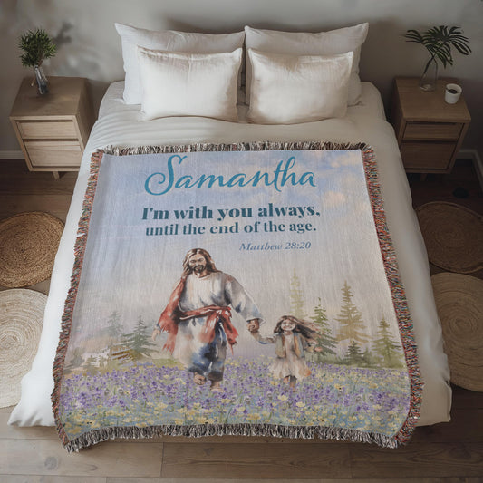 Personalized Woven Blanket "I'm with you always.. (Matthew 28:20)"