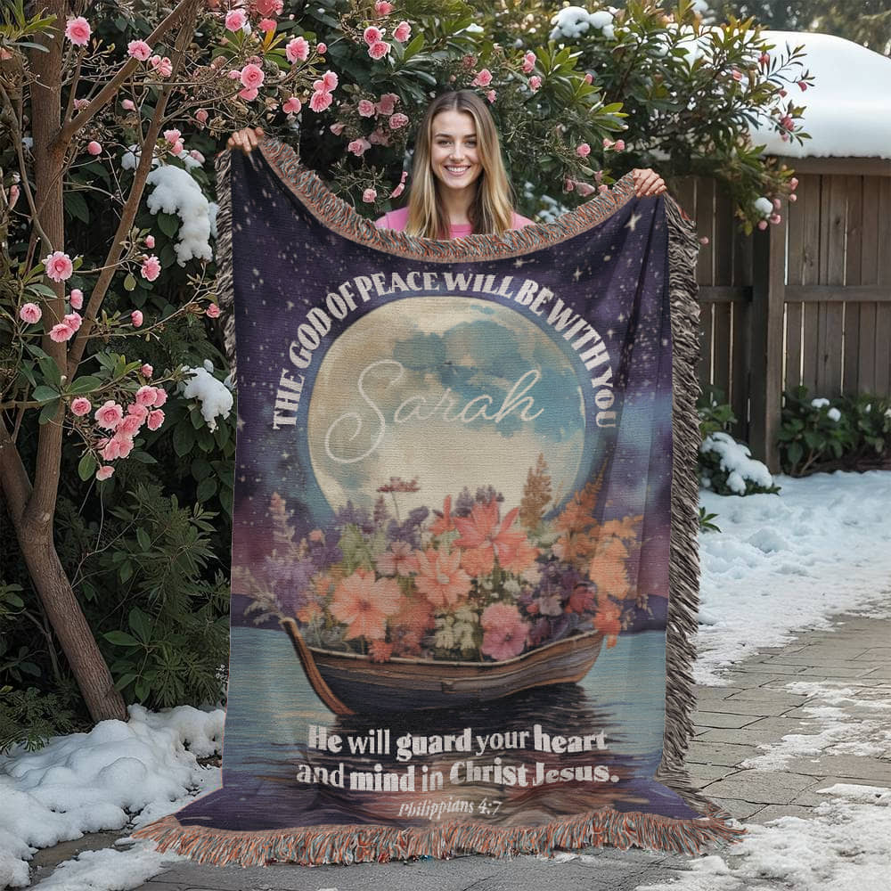 Personalized Woven Blanket "The God of peace will be with you.. (Philippians 4:7)"