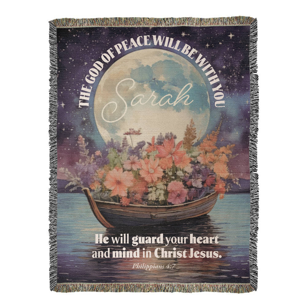Personalized Woven Blanket "The God of peace will be with you.. (Philippians 4:7)"