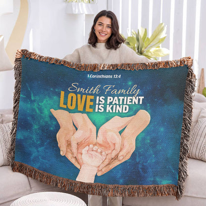 Personalized Woven Blanket "Love is patient..(1 Corinthians 13:4)"