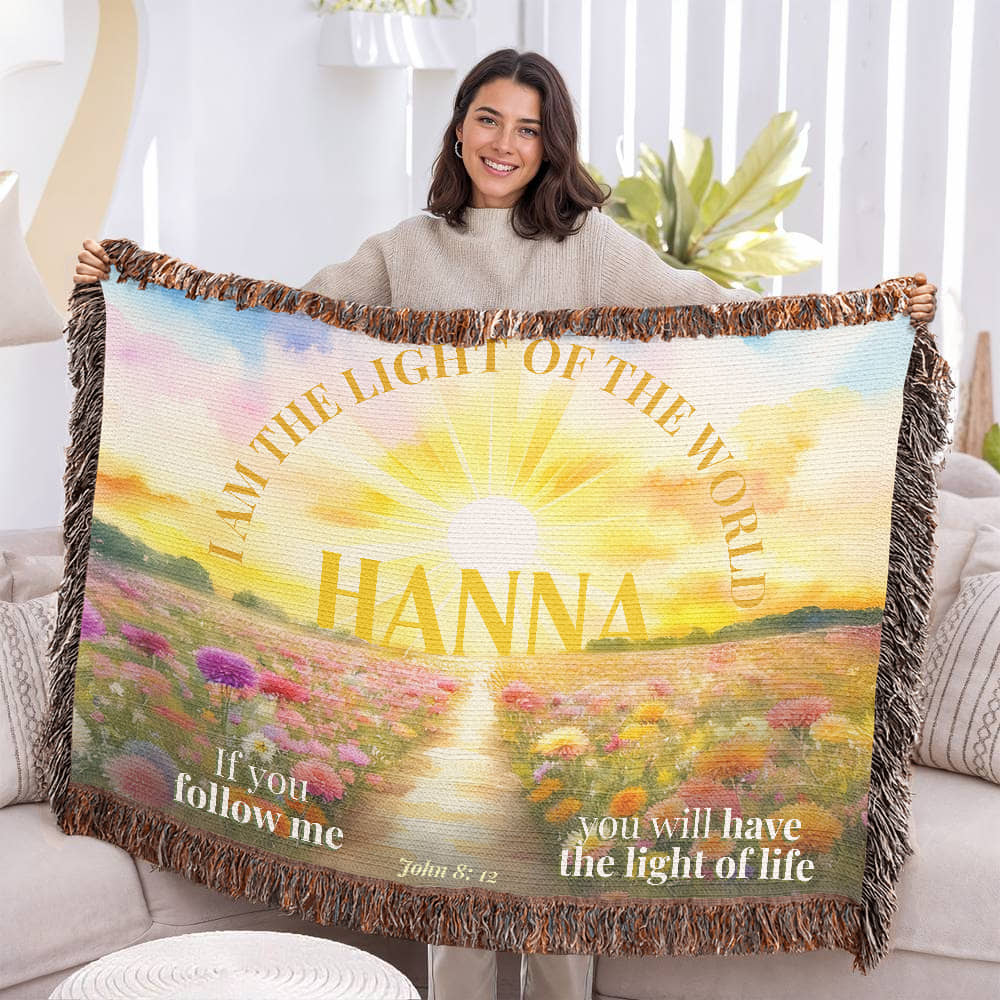 Personalized Woven Blanket "I am the light of the world..(John 8: 12)"