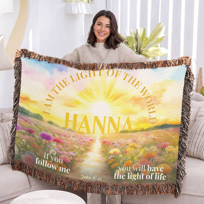 Personalized Woven Blanket "I am the light of the world..(John 8: 12)"