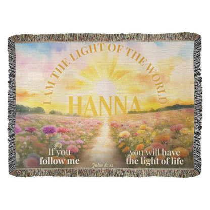 Personalized Woven Blanket "I am the light of the world..(John 8: 12)"