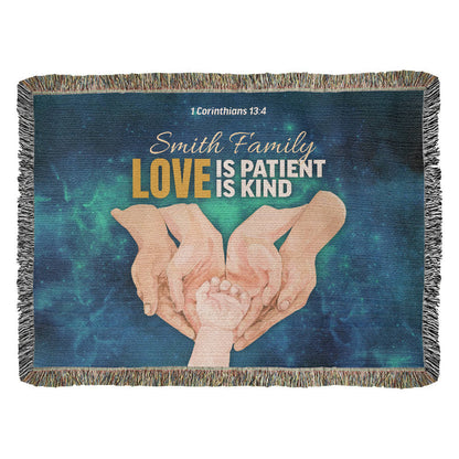 Personalized Woven Blanket "Love is patient..(1 Corinthians 13:4)"