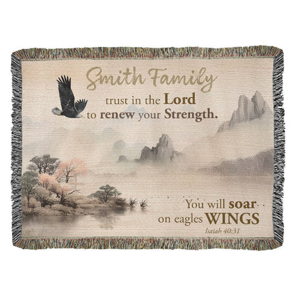 Personalized Woven Blanket "trust in the Lord to renew your Strength (Isaiah 40:31)"