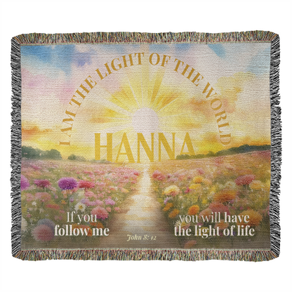 Personalized Woven Blanket "I am the light of the world..(John 8: 12)"