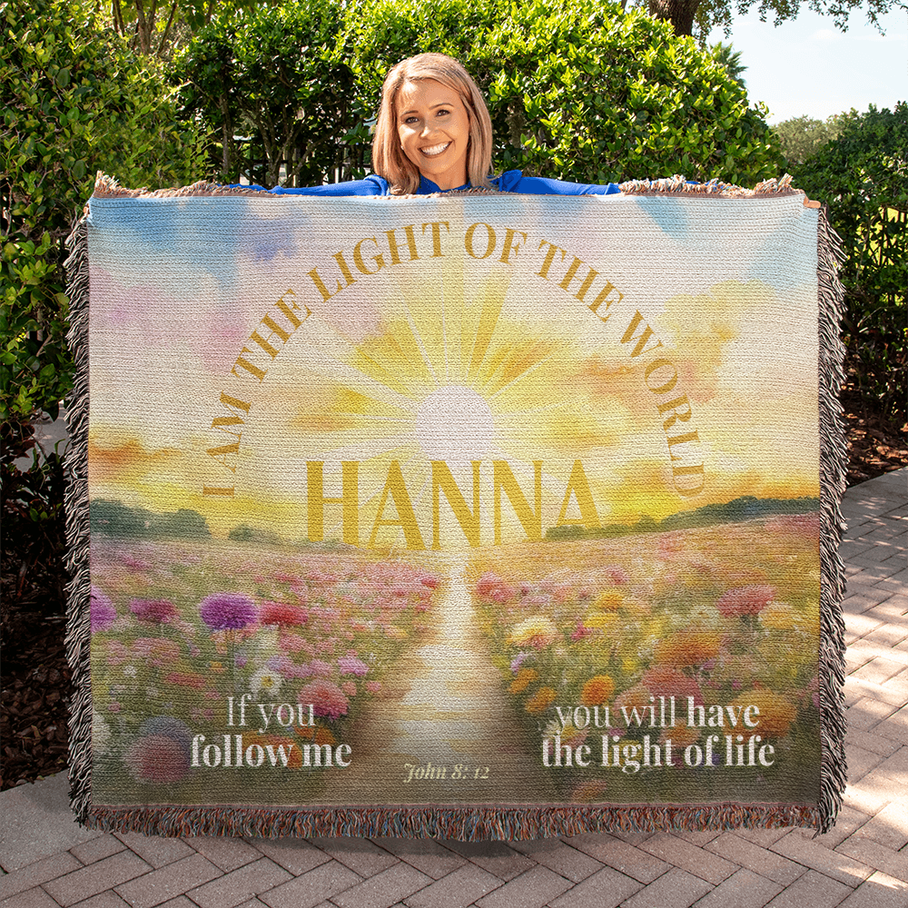 Personalized Woven Blanket "I am the light of the world..(John 8: 12)"