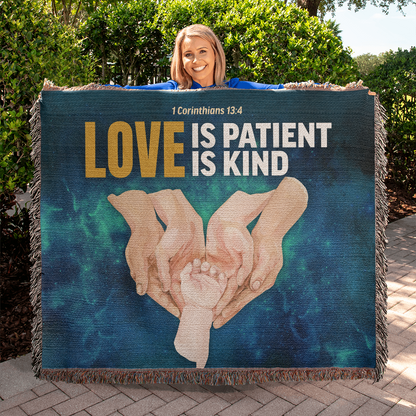 Personalized Woven Blanket "Love is patient..(1 Corinthians 13:4)"
