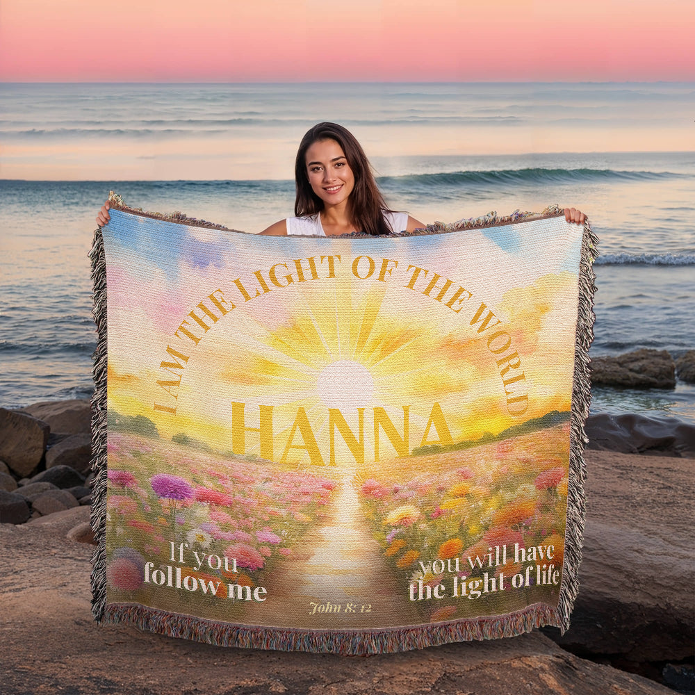 Personalized Woven Blanket "I am the light of the world..(John 8: 12)"